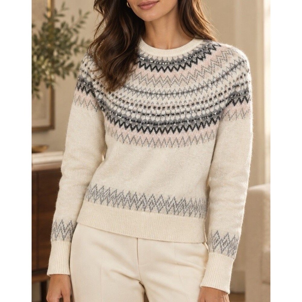 🔥Fair Isle Wool Cotton Blend Sweater Tommy Hilfiger Small White Light Weight